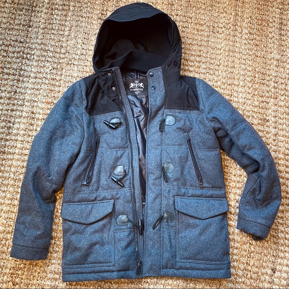 Express Mens Wool Winter Toggle Coat - Medium